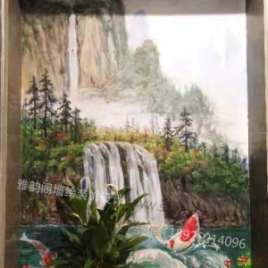 2019年9月李總家風景風水圖壁畫完成圖